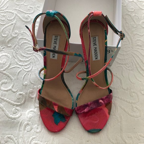 Steve Madden "FELIZ" Stiletto High Heel Sandals Bright Tropical Sexy 8.5 NIB - Picture 5 of 9